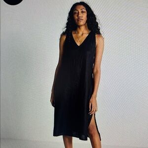 Dark Grey Sleeveless Linen Hemp V-Neck Dress